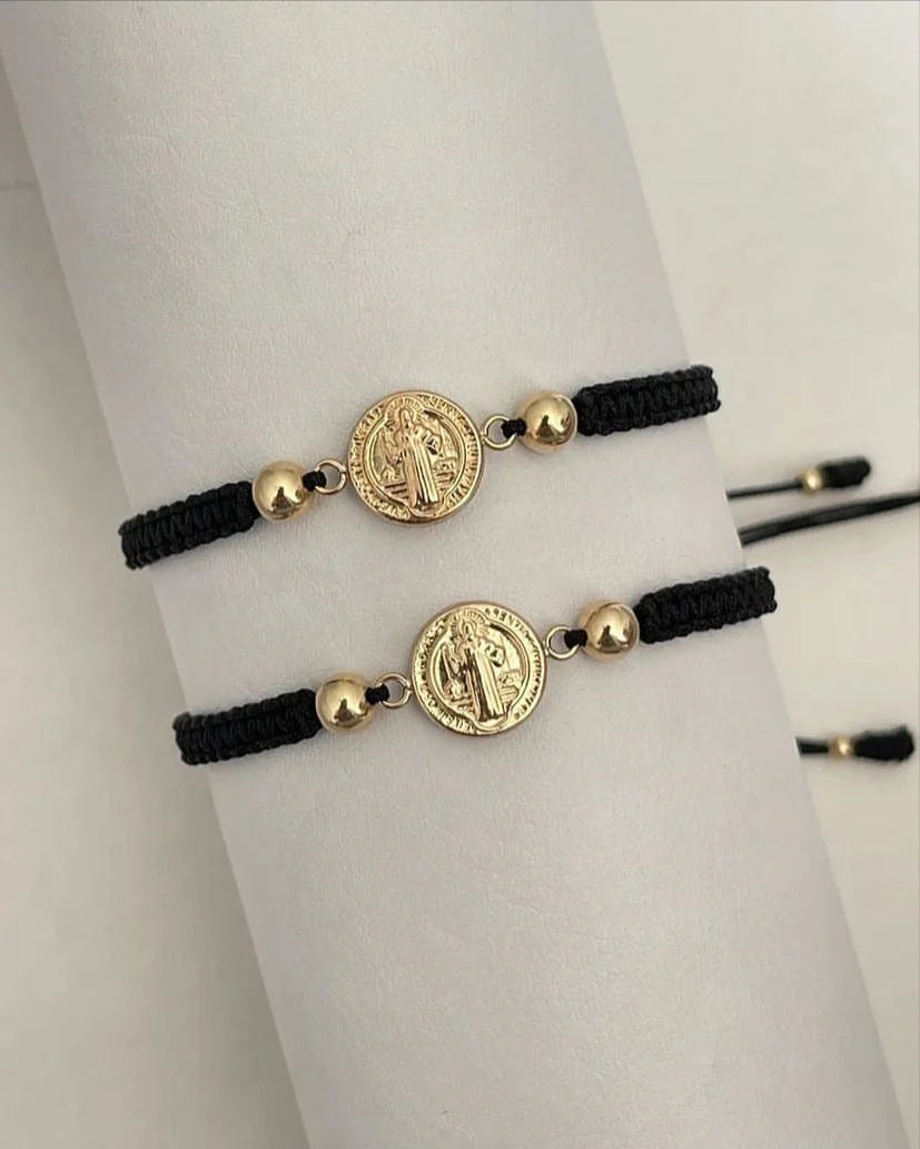 Juego pulsera san Benito mediano con balin #5. X2