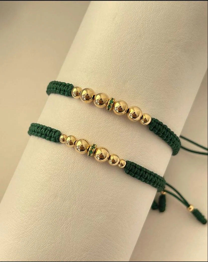 Juego pulseras balin #4, #5 rondel verde. X2